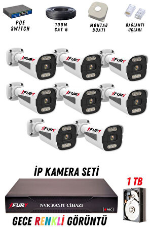FURY 8 Kameralı Ip Güvenlik Kamerası Seti 4mp Gece Renkli Su Geçirmez 1506 1TB