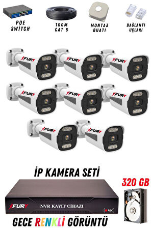 FURY 8 Kameralı Ip Güvenlik Kamerası Seti 4mp Gece Renkli Su Geçirmez 1506 320GB