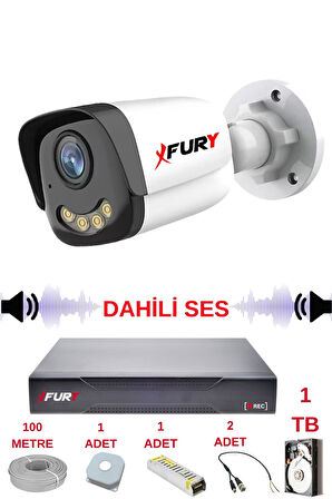 FURY 1 li Sesli Gece Renkli Görüş Güvenlik Kamerası Su Geçirmez Güvenlik Kamerası Seti 5590s 1TB