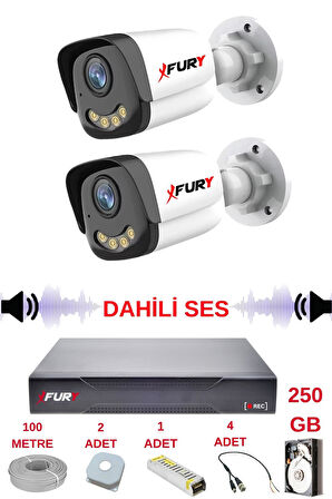 FURY 2 li Sesli Gece Renkli Görüş Güvenlik Kamerası Su Geçirmez Güvenlik Kamerası Seti 5590s 250GB