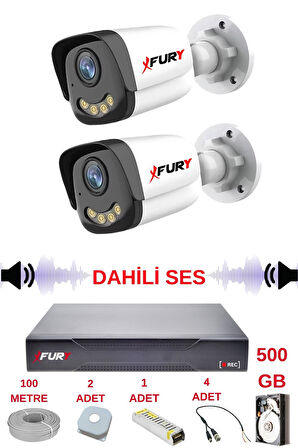 FURY 2 li Sesli Gece Renkli Görüş Güvenlik Kamerası Su Geçirmez Güvenlik Kamerası Seti 5590s 500GB