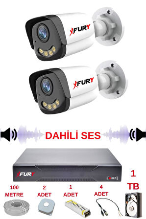 FURY 2 li Sesli Gece Renkli Görüş Güvenlik Kamerası Su Geçirmez Güvenlik Kamerası Seti 5590s 1TB