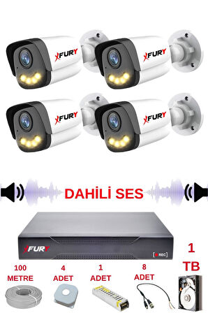 FURY 4 LÜ Sesli Gece Renkli Görüş Güvenlik Kamerası Su Geçirmez Güvenlik Kamerası Seti 5590s 1TB