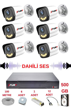 FURY 6 lı Sesli Gece Renkli Görüş Güvenlik Kamerası Su Geçirmez Güvenlik Kamerası Seti 5590s 500GB