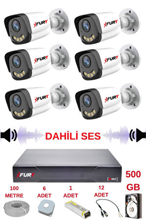 FURY 6 lı Sesli Gece Renkli Görüş Güvenlik Kamerası Su Geçirmez Güvenlik Kamerası Seti 5590s 500GB