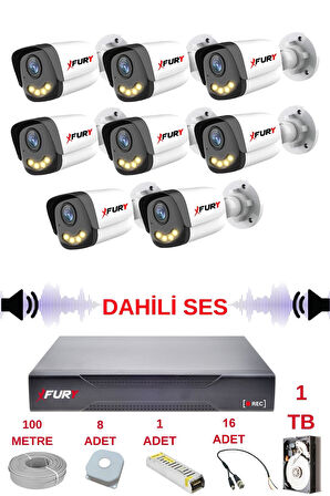 FURY 8 li Sesli Gece Renkli Görüş Güvenlik Kamerası Su Geçirmez Güvenlik Kamerası Seti 5590s 1TB