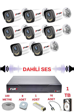FURY 8 li Sesli Gece Renkli Görüş Güvenlik Kamerası Su Geçirmez Güvenlik Kamerası Seti 5590s 1TB
