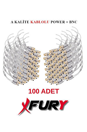 FURY 100 Adet A Kalite Kablolu Hazır BNC + DC POWER Jack Kablolu Y Tipi Konnektör