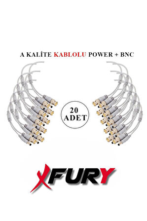 FURY 20 Adet A Kalite Kablolu Hazır BNC + DC POWER Jack Kablolu Y Tipi Konnektör