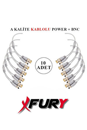 FURY 10 Adet  A Kalite Kablolu Hazır BNC+ DC POWER Jack Kablolu Y Tipi Konnektör
