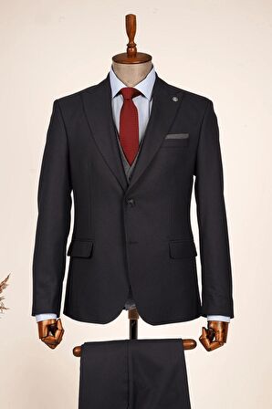 Guild Fermana Slim Fit Lacivert Ekoseli Takım Elbise