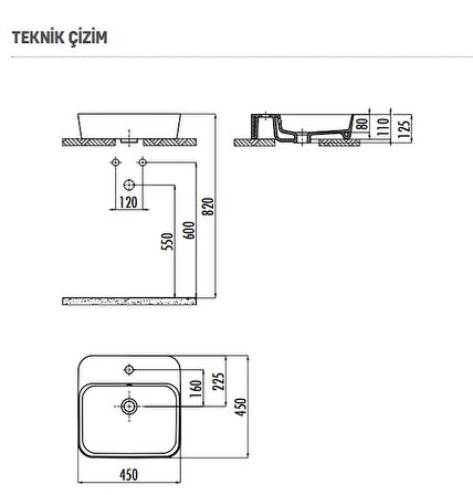 CREAVİT Loop Kare Çanak Lavabo 45 cm LP046