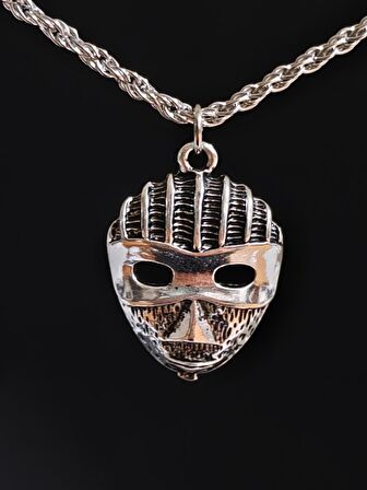 Antik Gümüş Kaplama Maske Unisex Zincirli Kolye