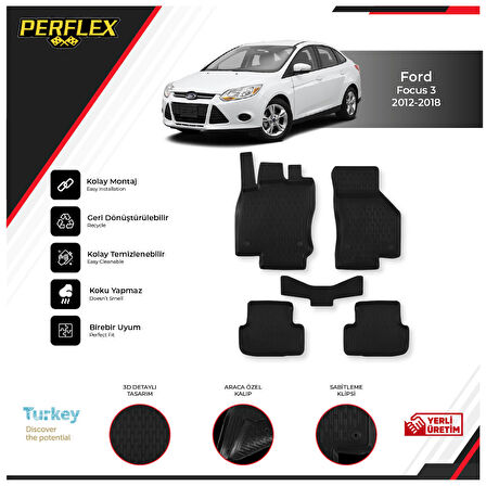 Ford Focus 3 2012-2018 3D Havuzlu Paspas