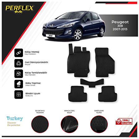 Peugeot 308 2007-2013 3D Havuzlu Paspas