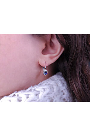 Pırlanta ve Oval Safir Taşlı Anturaj Küpe