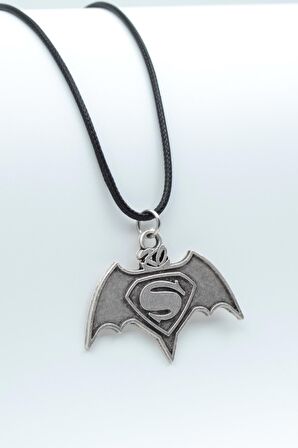 Batman Süperman Kolye Deri İp Kolye Gümüş Kaplama Erkek Kadın Kolye