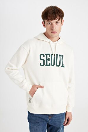 DeFacto Boxy Fit Kapüşonlu Cepli Baskılı Sweatshirt D1780AX24WNER91