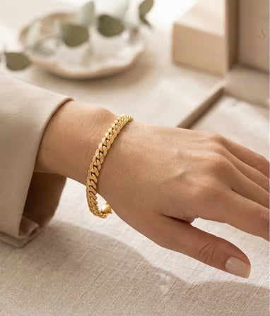 Yassı Model Snake Yılan Gold Çelik Zincir Bileklik | MeToo Serisi