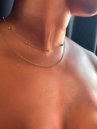 İkili Gold Zincir Choker Çelik Kolye -Vega Serisi