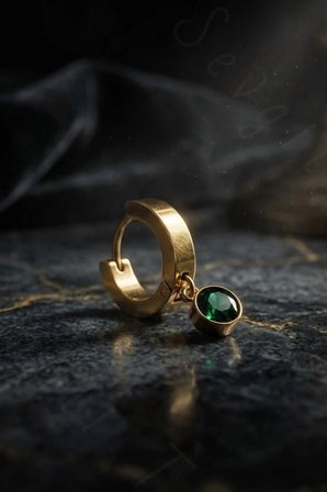 Yeşil Kristal Taşlı Gold Renk Çelik Küpe | Sallantılı Minimal Zarif Küpe | Kadın Küpe | Karma Serisi