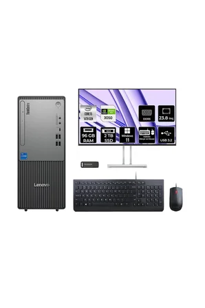 ThinkCentre Neo 50T G5 i5 14400 96GB 2TB SSD RTX3050/6GB W11H Masaüstü Bilgisayar + 23.8"