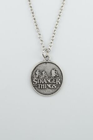 Stranger Things Madalyon Erkek Kadın Kolye Antik Gümüş Kaplama - 60 cm Düz Zincir