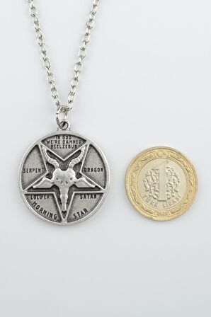 Lucifer Morning Star Erkek Kadın Kolye Antik Gümüş Kaplama - 60 cm Düz Zincir