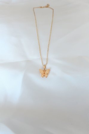 MEKS Kelebek Kolye Altın Kaplama Sedefli 40cm Zincir