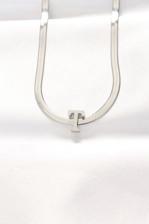 MEKS T Harfli Kolye Silver 45 cm İtalyan Zincir Paslanmaz Çelik