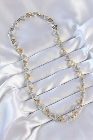 MEKS Pirinç Kolye Çift Renk Zirkon Taşlı 45cm