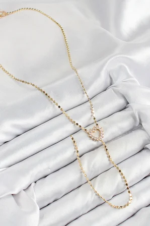 Pirinç Zirkon Taşlı Ezme Zincirli Kalp Model Gold Renk Y Kolye