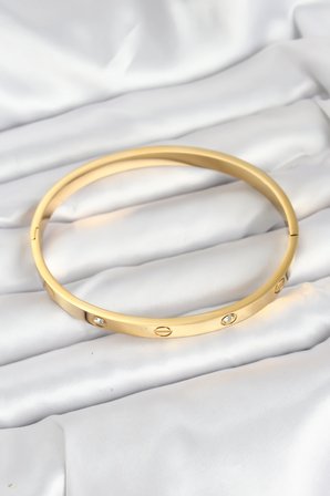 316L Çelik Gold Renk Zirkon Taşlı 65 mm Kadın Kelepçe Bileklik