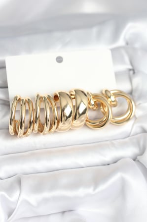 Meks Halka Küpe Pirinç Gold 3lü Set