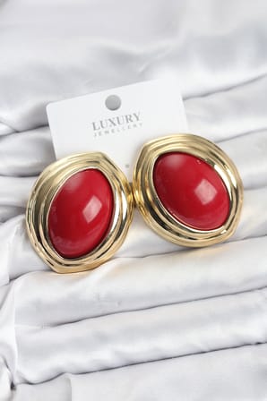MEKS Pirinç Kırmızı Badem Model Vintage Gold Kadın Küpe
