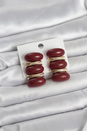 MEKS Vintage Model Küpe Bordo Altın Pirinç Kadın