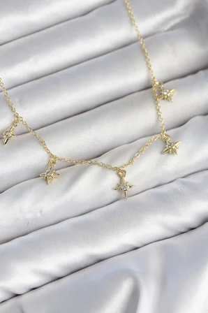 Pirinç Gold Renk Sıralı Minimal Kutup Yıldızı Model Kadın Kolye