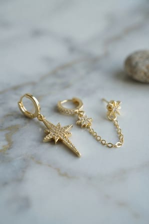 3 lü Set Küpe Gold Renk Zincir Detaylı