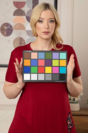 Kadın Büyük Beden Bordo Patchwork Desenli Midi Elbise
