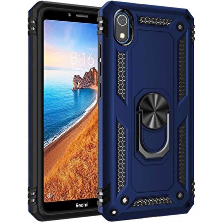 Smcase Xiaomi Redmi 7A Kılıf Vega Yüzüklü Tank Kapak Lacivert