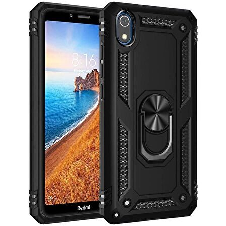 Smcase Xiaomi Redmi 7A Kılıf Vega Yüzüklü Tank Kapak  Nano Ekran Koruyucu