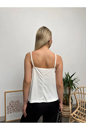 Kadın Beyaz Ip Askılı Degaje Yaka Luxury Bluz