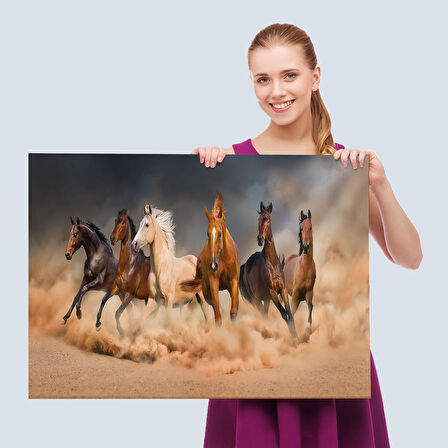 Harita Sepeti Koşan Atlar Dekoratif Kanvas Tablo 1126