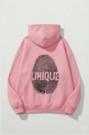 Unisex Yumuşak Dokulu Unique Fingerprint Baskılı Tasarım Oversize 3 İplik Hoodie Sweatshirt