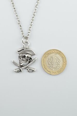 2'li Karayip Korsan Sikkesi - Kılıç Korsan Erkek Kadın Kolye Seti 925 Ayar Gümüş Kaplama