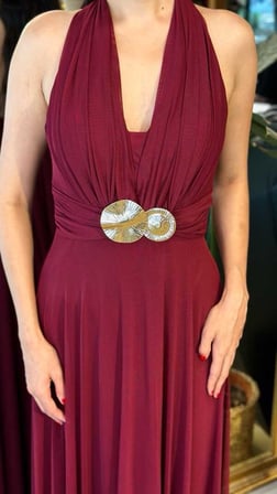 Bordo Halter Yaka Göğüs Dekolteli Düz Kesim Likralı Tül Uzun Abiye Elbise 11283-06