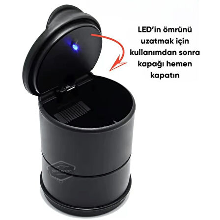 Üniversal Mavi Led Işıklı Spor Oto Küllük Kapaklı Bardaklıklı Araç İçi Küllük Araba Küllüğü Siyah