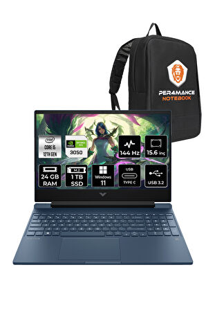 HP Victus 15 i5 12450H 24GB 1TB SSD RTX3050/4GB 144Hz 15.6'' FHD W11P Gaming Laptop & PER4 ÇANTA