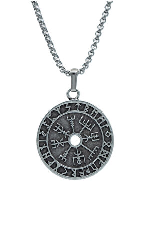 Vegvisir Pusula - Viking Sembol Örme Zincir Kolye - Gümüş Kaplama - Erkek Kadın Kolye - No:1379