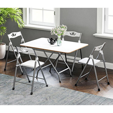 60x90 Beyaz  Katlanır Masa ve 4 Adet Sandalye Seti 1129